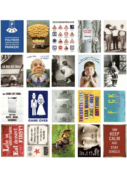 20er Postkarten Set Lustig Humorvolle Karten mit witzigen Sprüchen Fotos