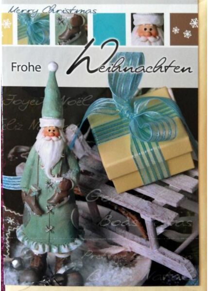 Weihnachtskarte Schlitten & Geschenk